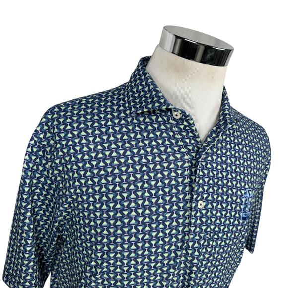 Turtleson Polo Shirt Men Large Blue Margarita Cocktail AOP Blackwolf Run Stretch - Picture 2 of 11